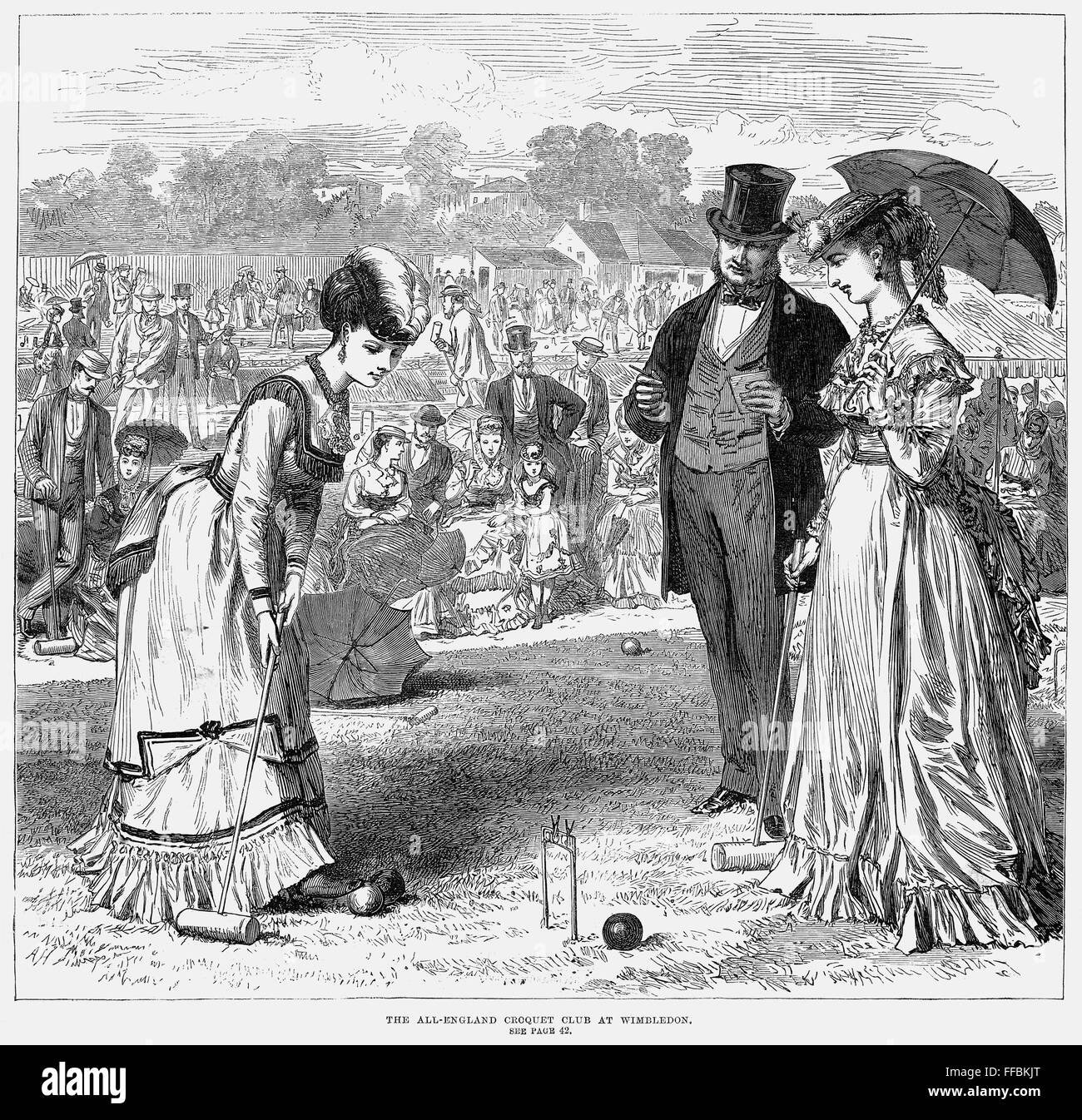 WIMBLEDON CROQUET, 1870. /nA croquet match between two ladies at the