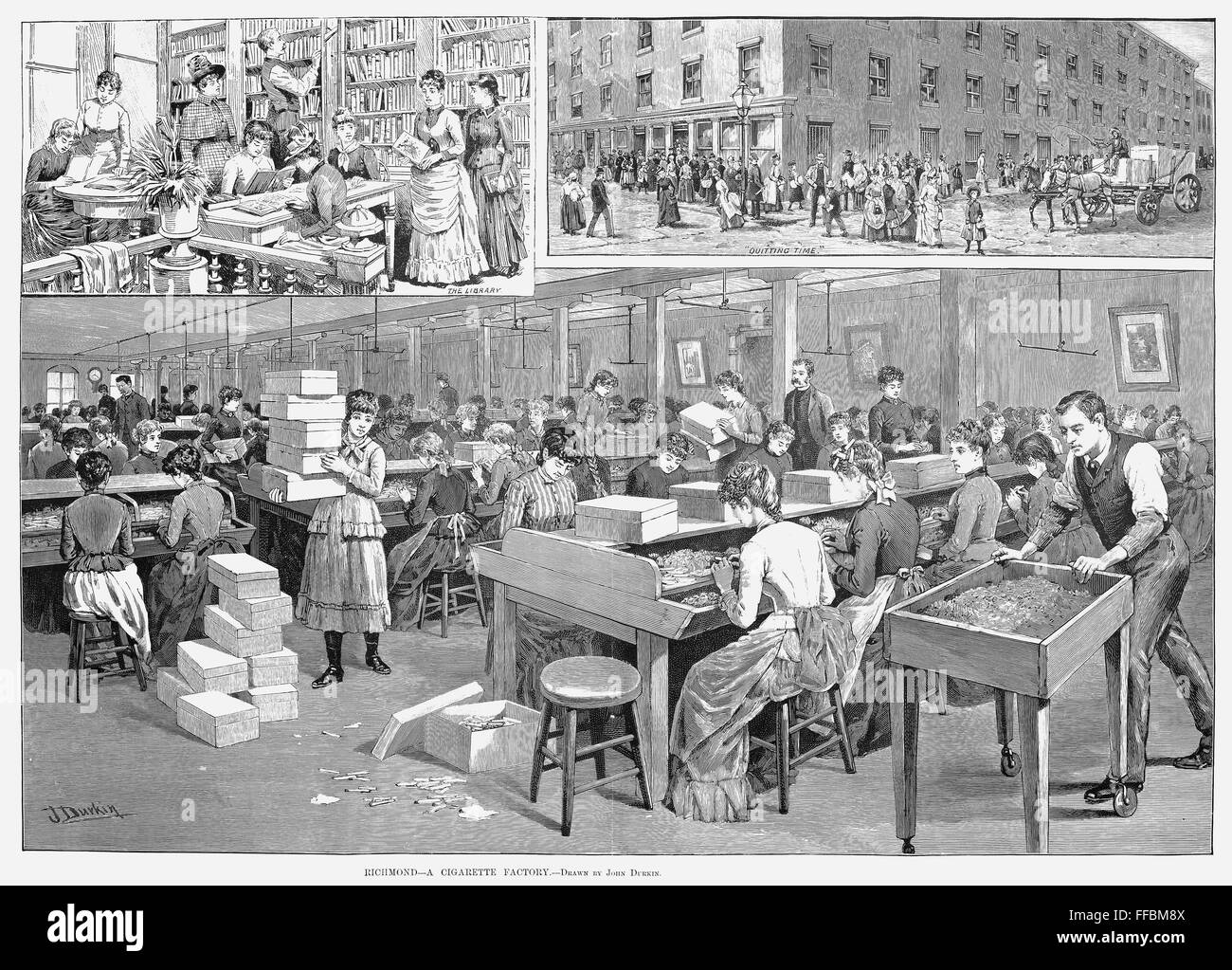 tobacco factory richmond va RICHMOND: TOBACCO FACTORY. /nWomen workers at a cigarette factory in  post-Civil War Richmond, Virginia. Wood engravings from an American  newspaper of 1887 Stock Photo