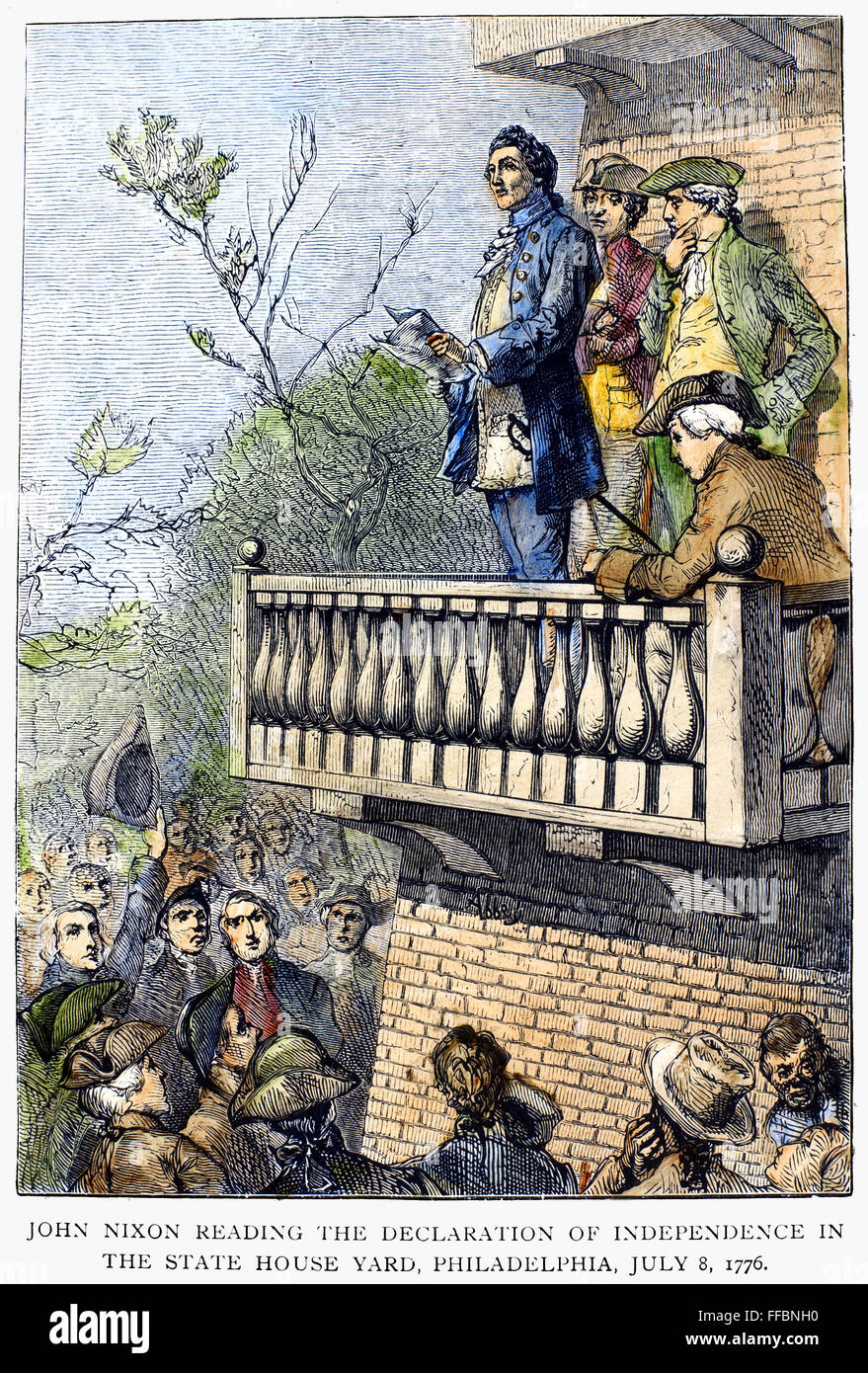JOHN NIXON, 1776. /nJohn Nixon giving the first public reading of the Declaration of Independence in the State House Yard, Philadelphia, Pennsylvania, on 8 July 1776. Wood engraving, 19th century. Stock Photo