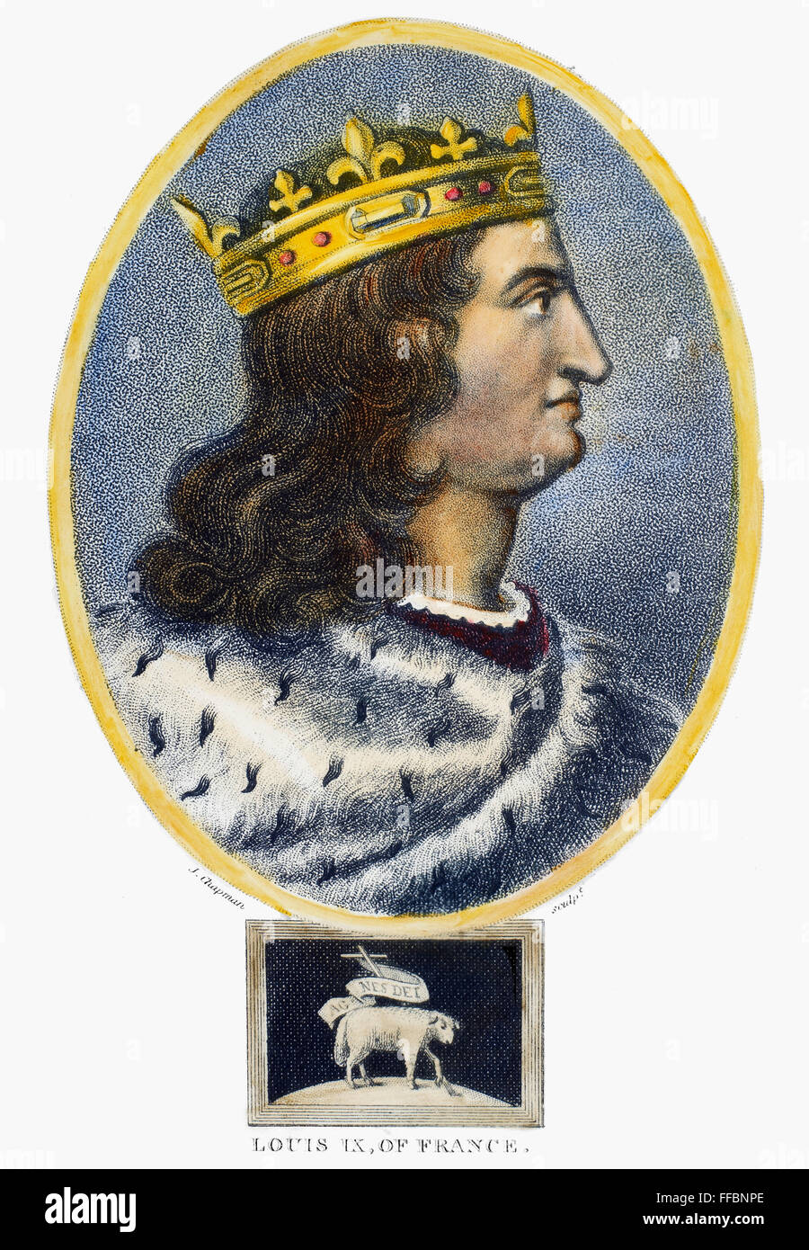 LOUIS IX (1214-1270). /nSaint Louis. King of France, 1226-1270. Aquatint, English, 1805. Stock Photo