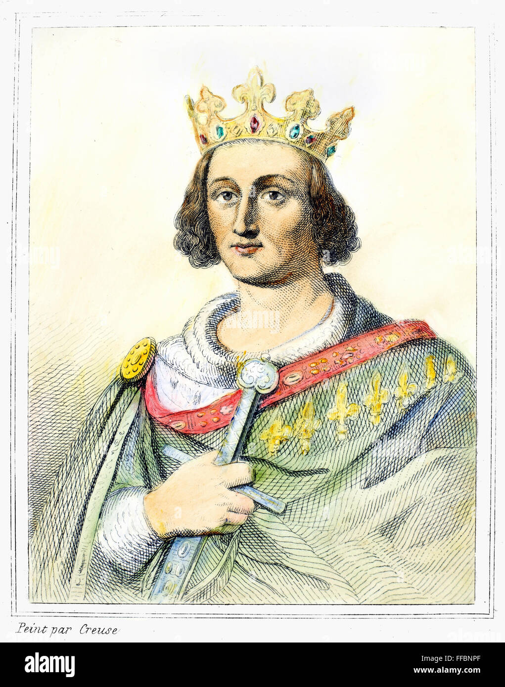 LOUIS IX (1214-1270). /nSaint Louis. King of France, 1226-1270. Line engraving, 1838, after Auguste de Creuse. Stock Photo