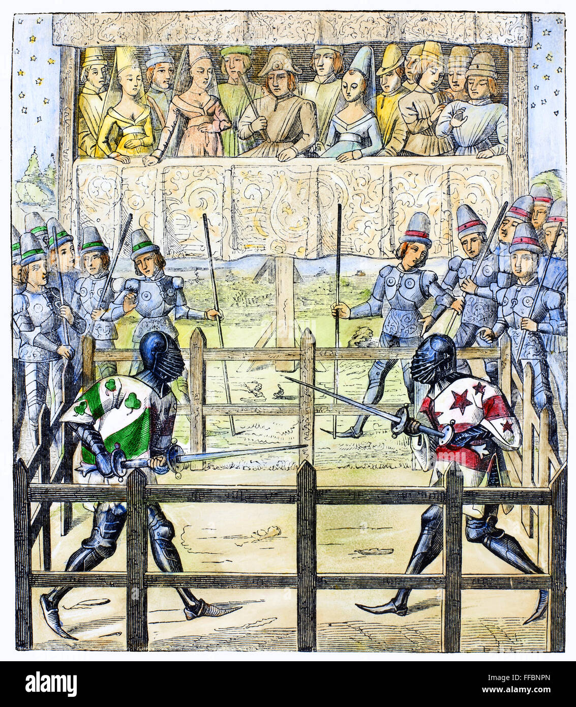 KNIGHTS: TRIAL BY COMBAT. /nEngraving after a miniature in the 15th-century French manuscript of 'Ceremonies des gages de bataille.' Stock Photo