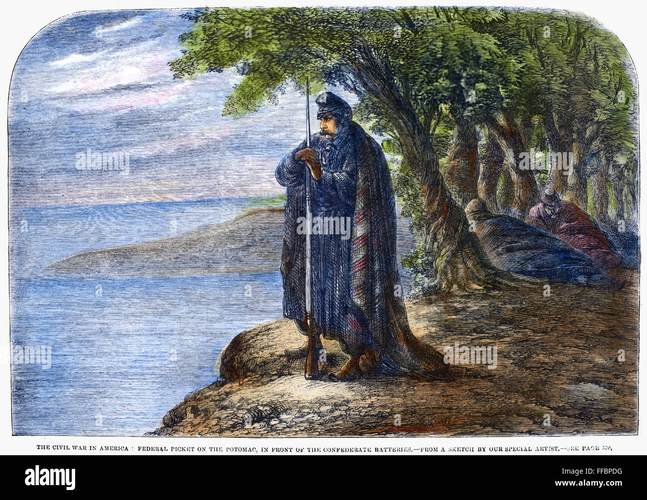 CIVIL WAR PICKET, 1861. /nA Union soldier on picket duty by the