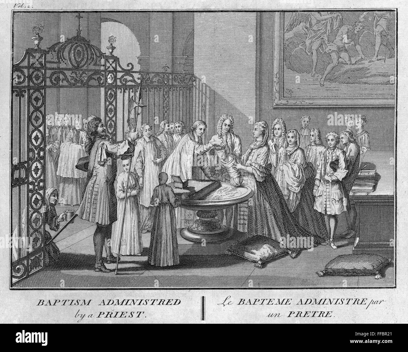 FRANCE: BAPTISM. /nBaptism in church. Line engraving, French, after ...