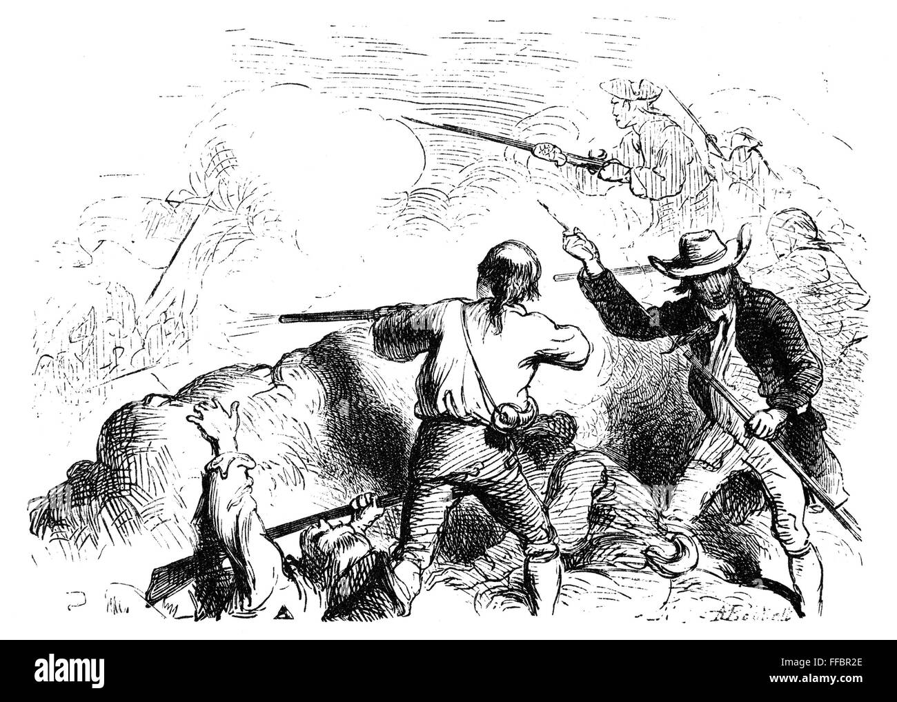 BATTLE OF BUNKER HILL. /nAmerican soldiers open fire from the redoubt