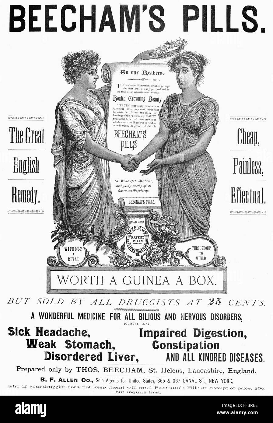 PATENT MEDICINE PILL, 1890. /nAdvertisement for Beecham's Pills from an ...
