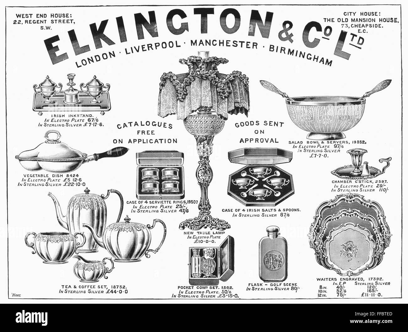 ELKINGTON & CO. LTD., 1895. /nEnglish newspaper advertisement for Elkington & Co. Ltd. housewares, 1895. Stock Photo