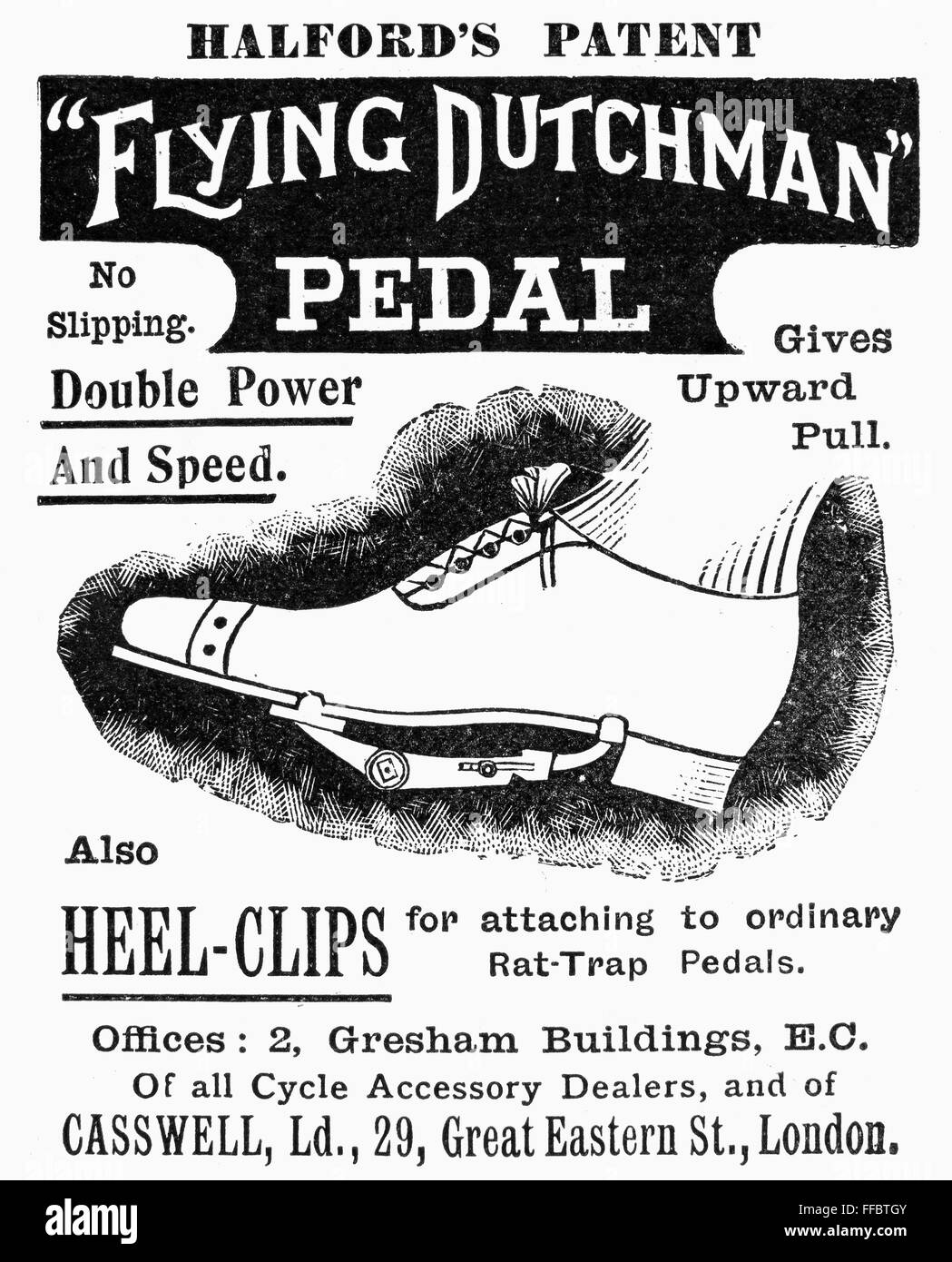 FLYING DUTCHMAN, 1898. /nEnglish newspaper advertisement for the 'Flying Dutchman' shoe pedal for bicylcing, 1898. Stock Photo
