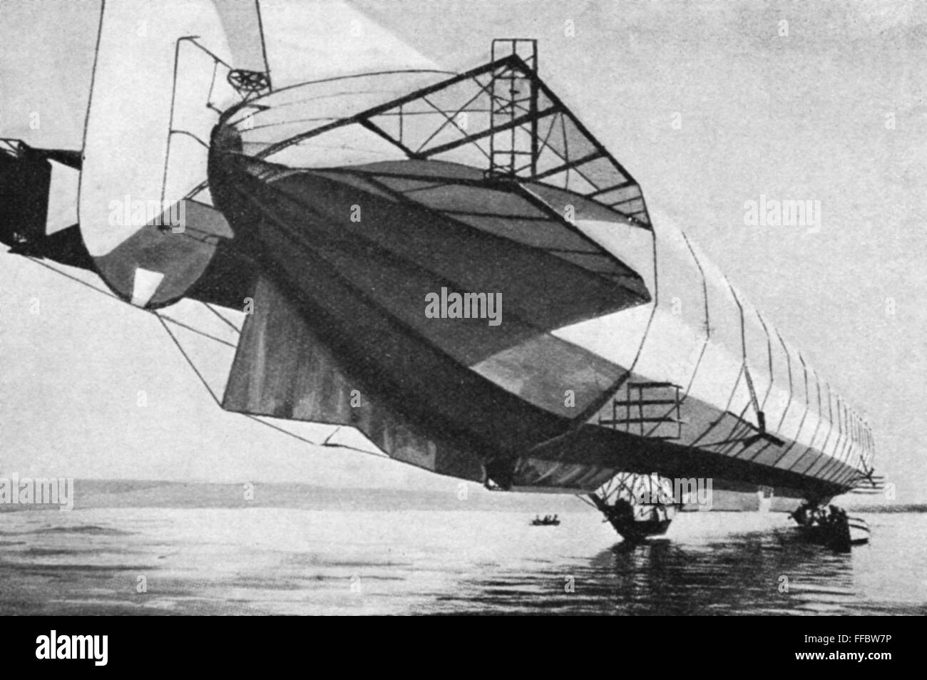 COUNT ZEPPELIN'S AIRSHIP. /nAirship invented by Count Ferdinand von Zeppelin (Graf Zeppelin). Early 20th century photograph. Stock Photo