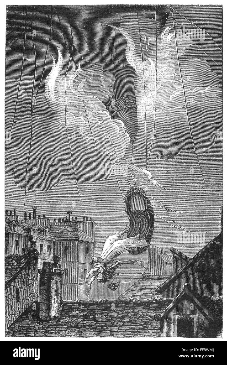 MARIE BLANCHARD, 1819. /nThe death of Marie Blanchard, wife of aeronaut Jean Pierre Blanchard, when her balloon caught fire during a demonstration over Paris, 6 June 1819. Contemporary engraving. Stock Photo
