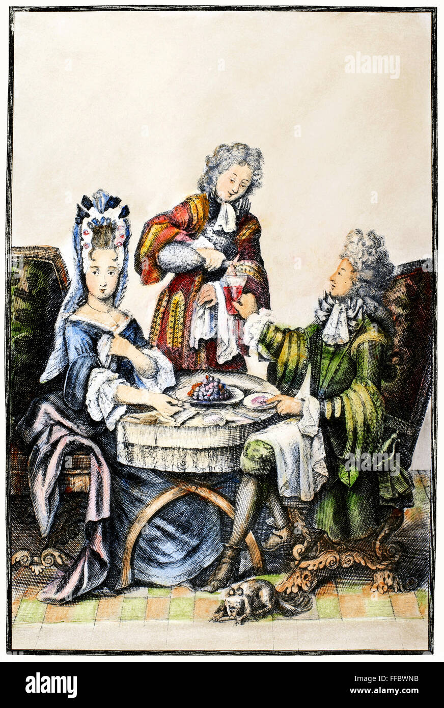 DRINKING, 17th CENTURY. /n'The Sense of Taste.' Copper engraving, French, late 17th century. Stock Photo
