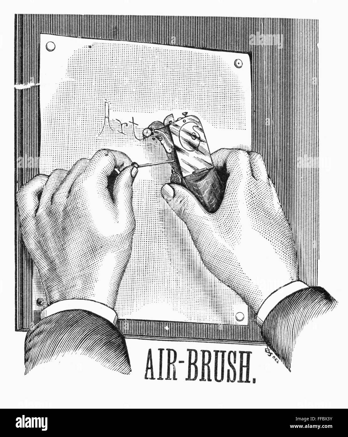 AIRBRUSH, 1880s. /nAn airbrush, invented in 1879 by Abner Peeler. Wood