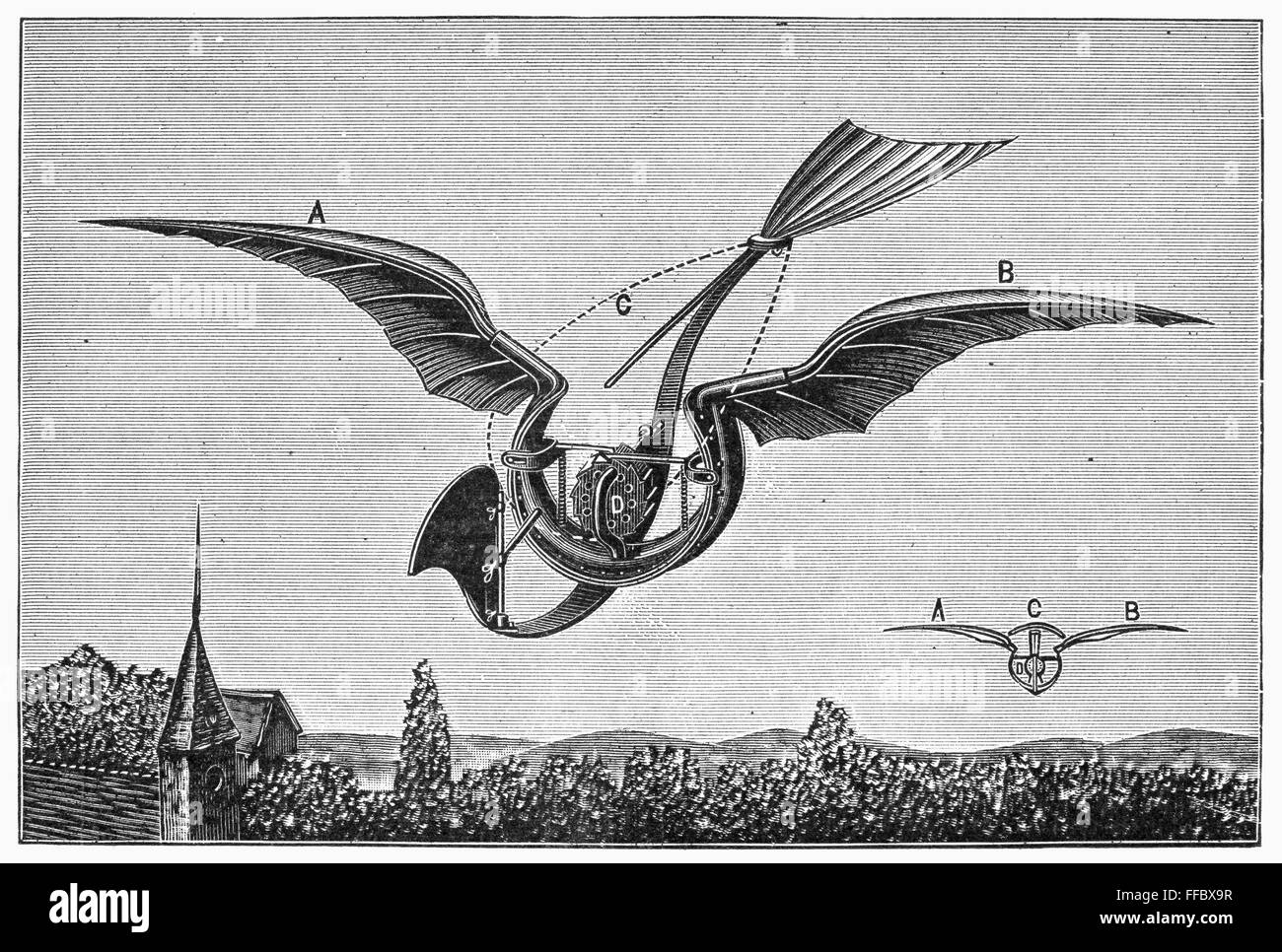 TROUV╔'S ORNITHOPTER. /nDiagram of Gustave TrouvΘ's ornithopter, which