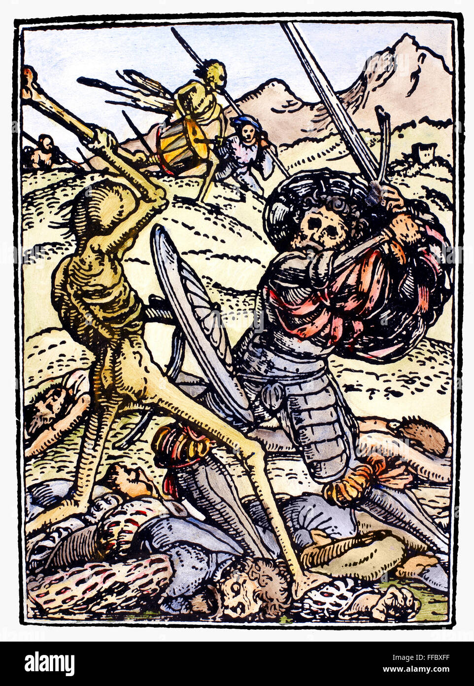DANCE OF DEATH, 1538. /n'Death and the Soldier.' Woodcut by Hans Holbein the Younger from 'The Dance of Death,' 1538. Stock Photo