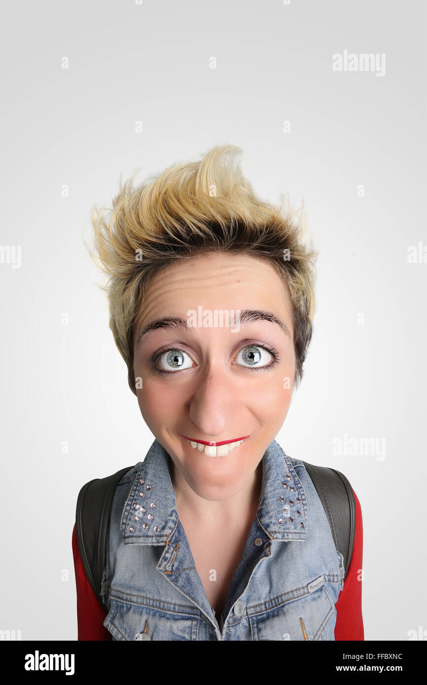 funny happy womans caricature portrait  funny happy caricature portrait caricature caricature comic expression expressive expres Stock Photo