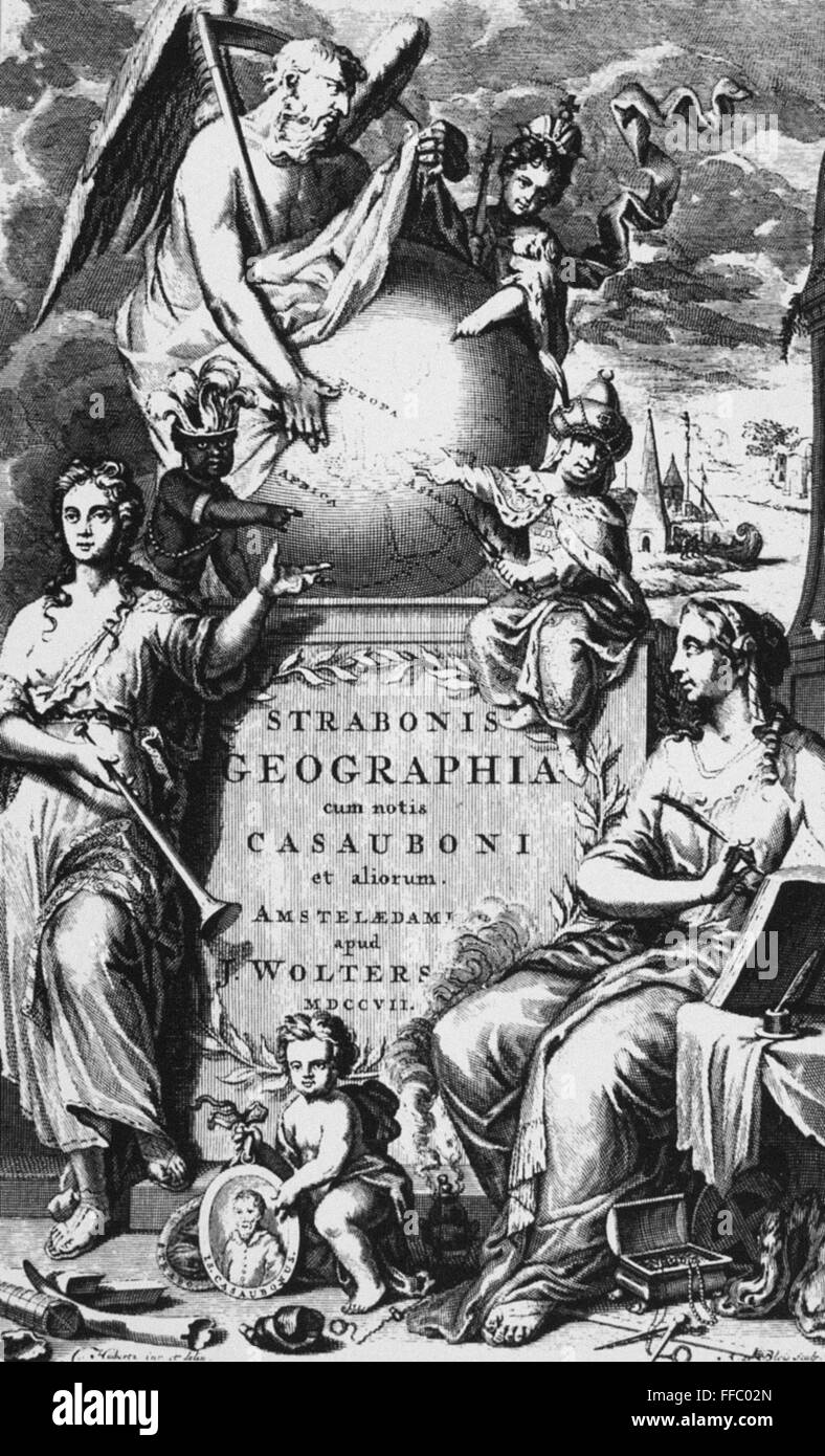 ALLEGORY GEOGRAPHY, 1707. /nTitle page of a 1707 edition of Strabo's