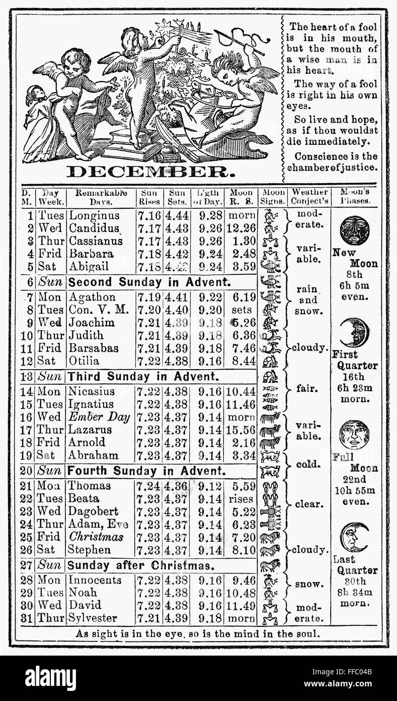 FAMILY ALMANAC, 1874. /nThe calendar for December from Dr. J.H. McLean ...