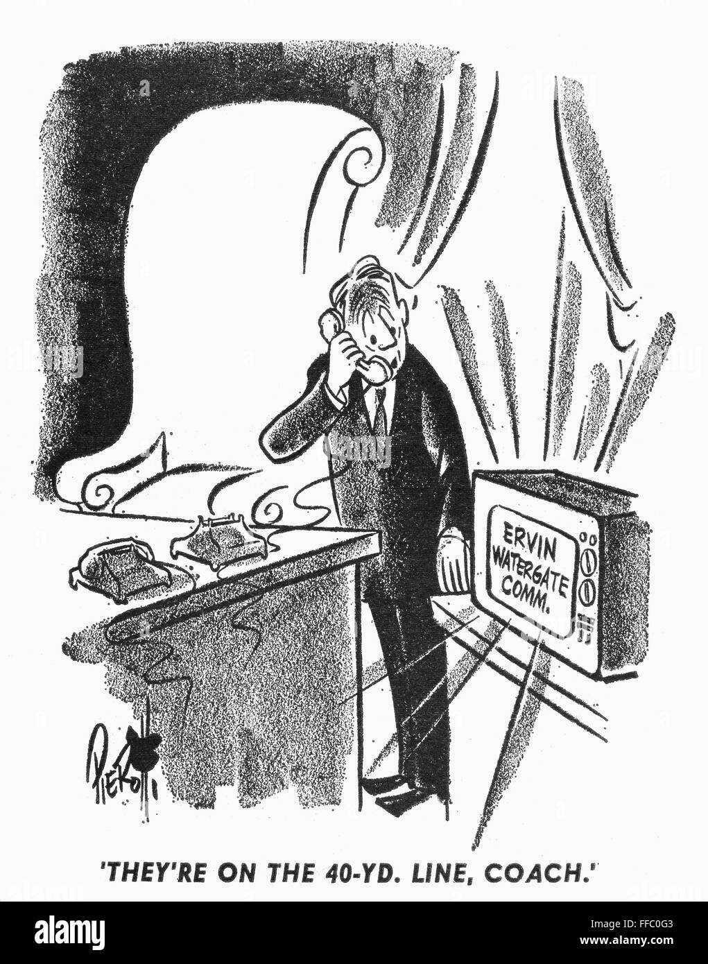 WATERGATE SCANDAL, 1973. /n'They're On the 40Yd. Line, Coach.' Cartoon