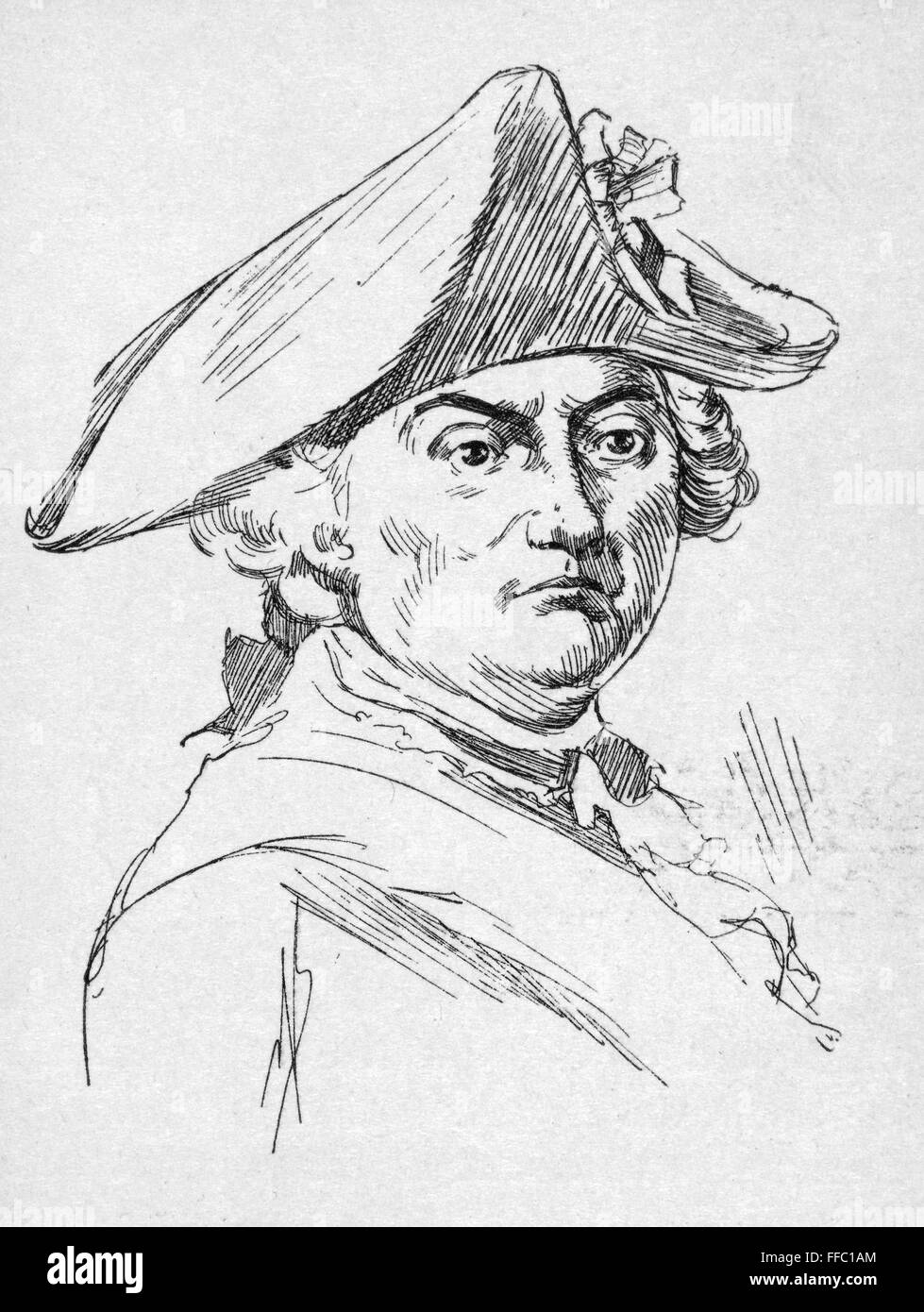 COMTE de ROCHAMBEAU /n(1725-1807). Jean Baptiste Donatien de Vimeur. French soldier. Pen-and-ink drawing, American, 1906. Stock Photo