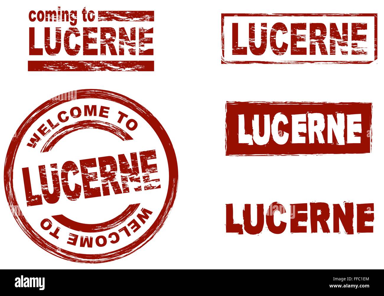 Set of stylized ink stamps showing the city of Lucerne Stock Vector