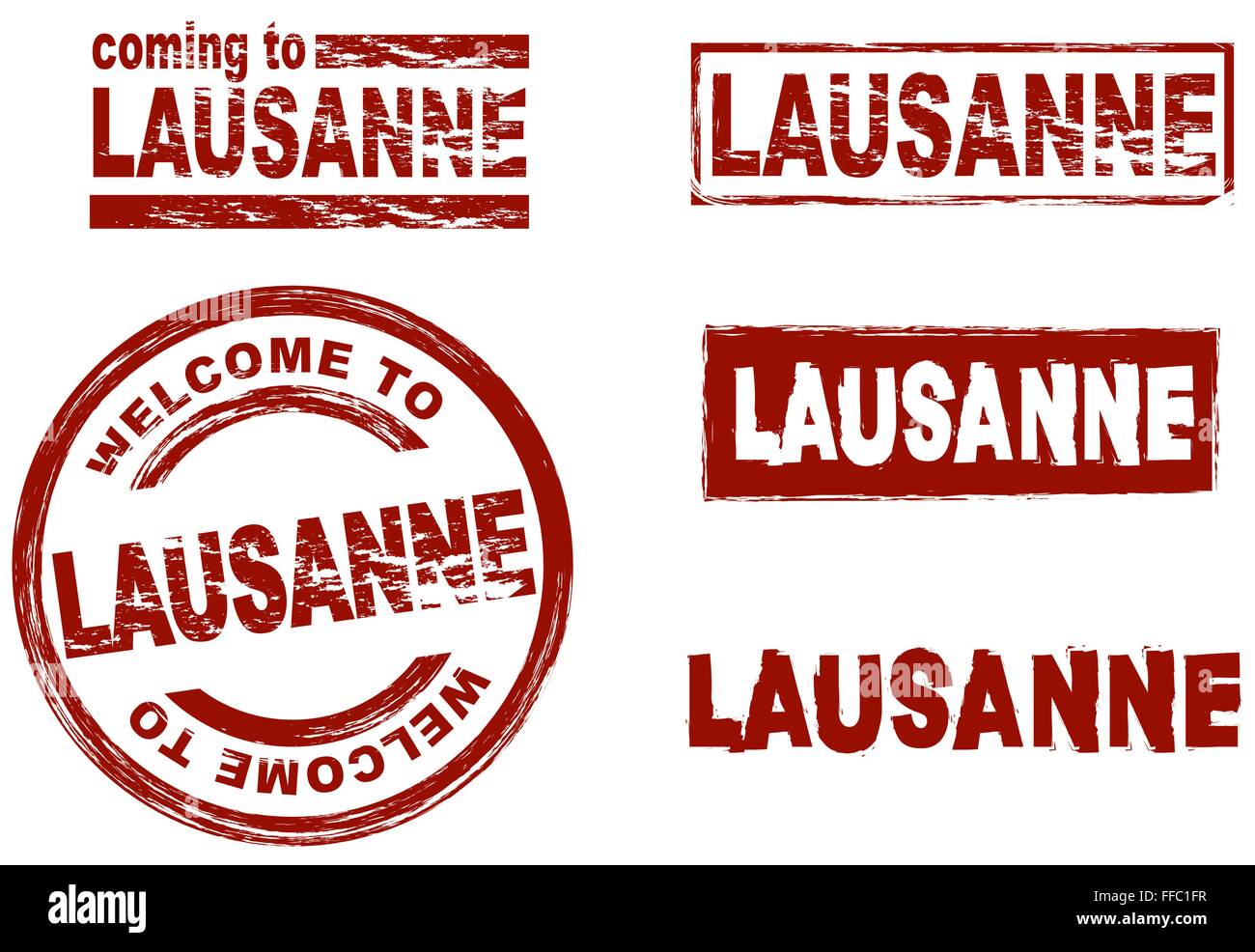 Set of stylized ink stamps showing the city of Lausanne Stock Vector
