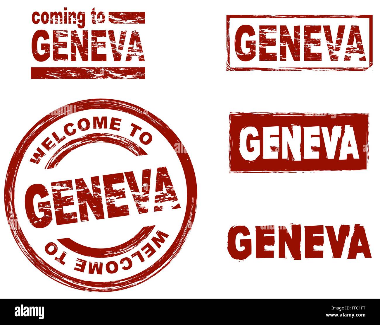 Set of stylized ink stamps showing the city of Geneva Stock Vector