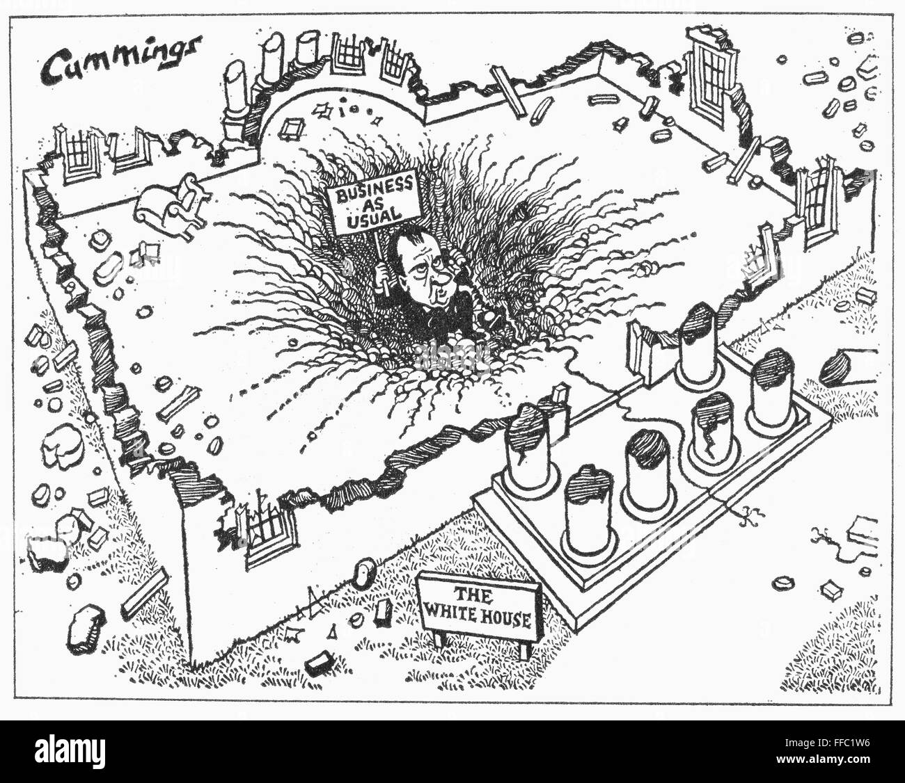 WATERGATE SCANDAL, 1973. /nEnglish cartoon by Michael Cummings, 1973