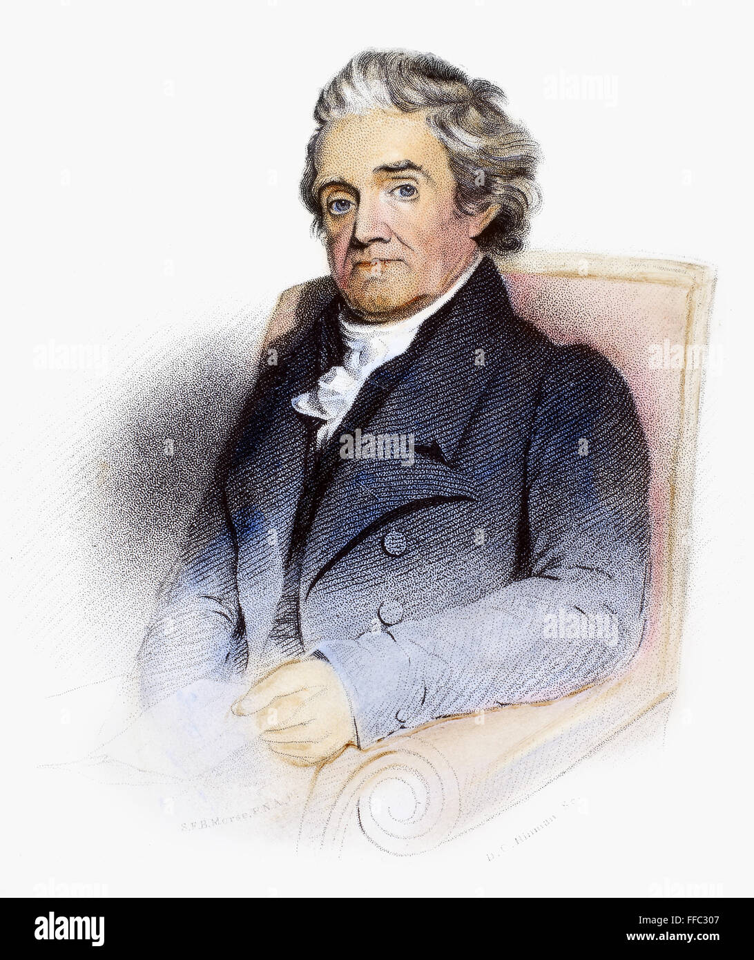 NOAH WEBSTER (1758-1843). /nAmerican lexicographer and author. Steel engraving, 1848, after a painting by Samuel F.B. Morse. Stock Photo