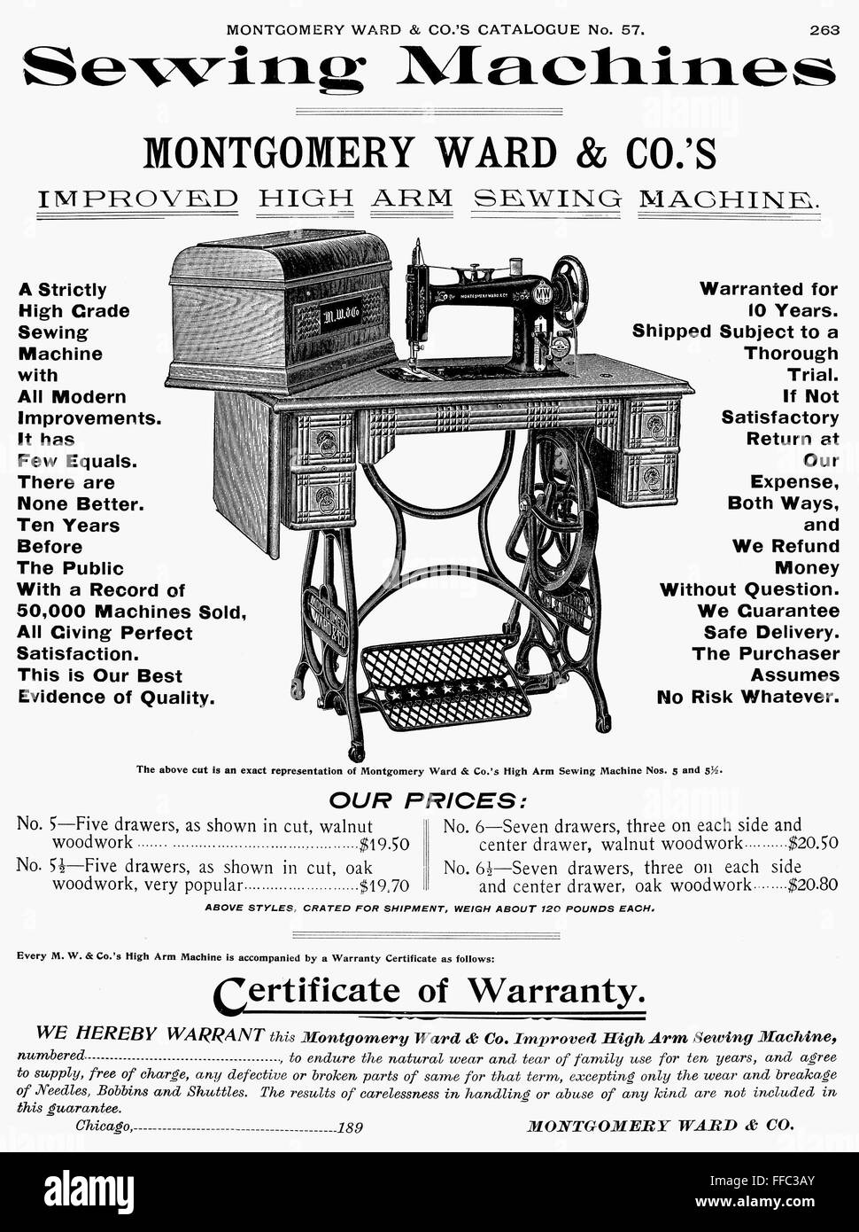 SEWING MACHINE AD, 1895. /nPage from a Montgomery Ward catalogue of