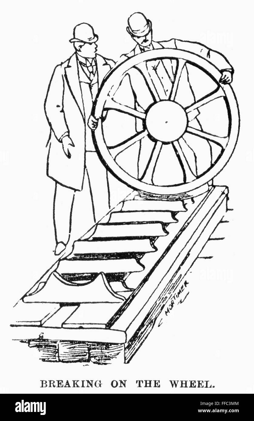 BREAKING ON THE WHEEL. /nMedieval torture device in which the victim is