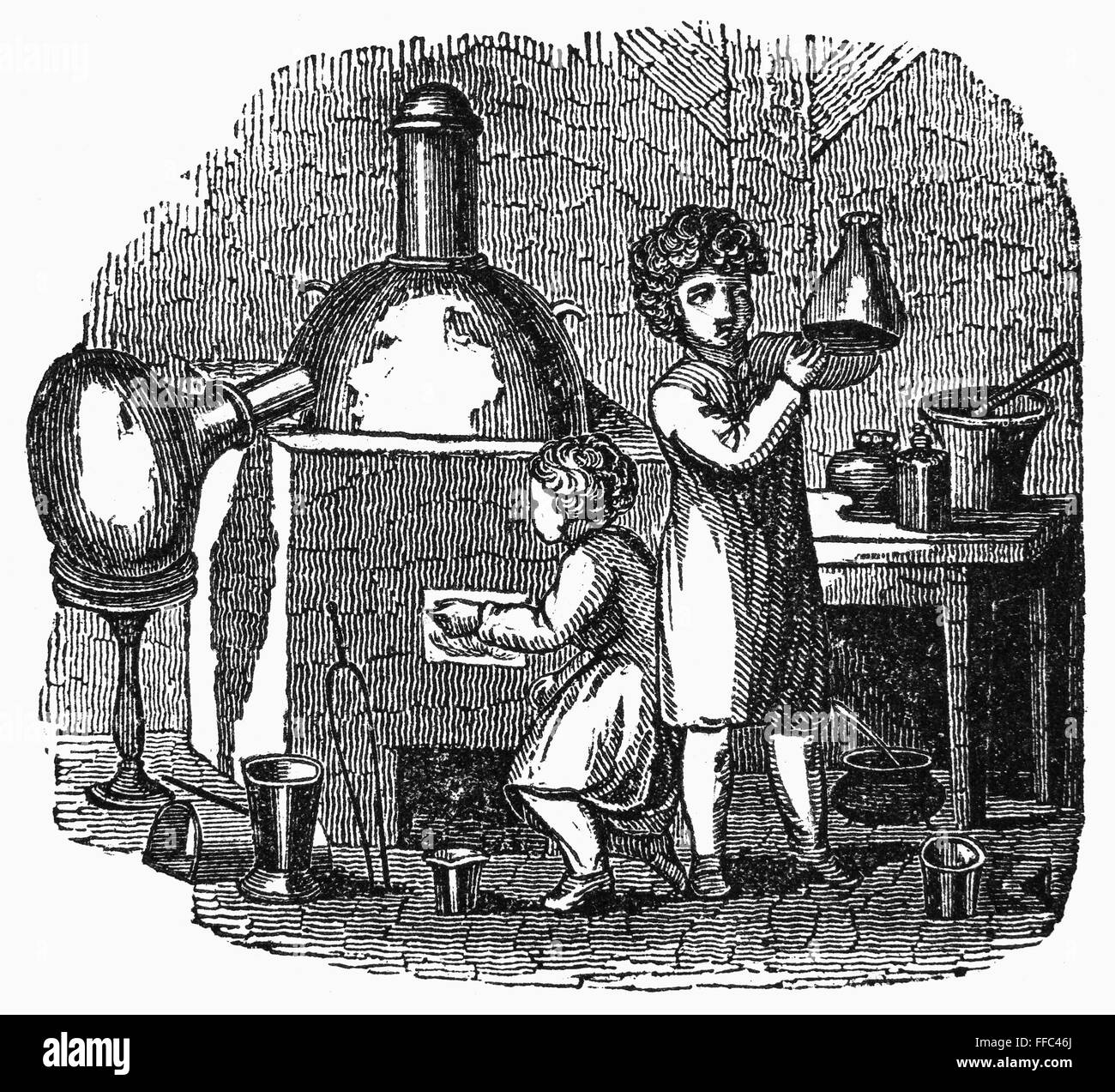 YOUNG CHEMISTS. /nWood engraving, American, c1840 Stock Photo Alamy