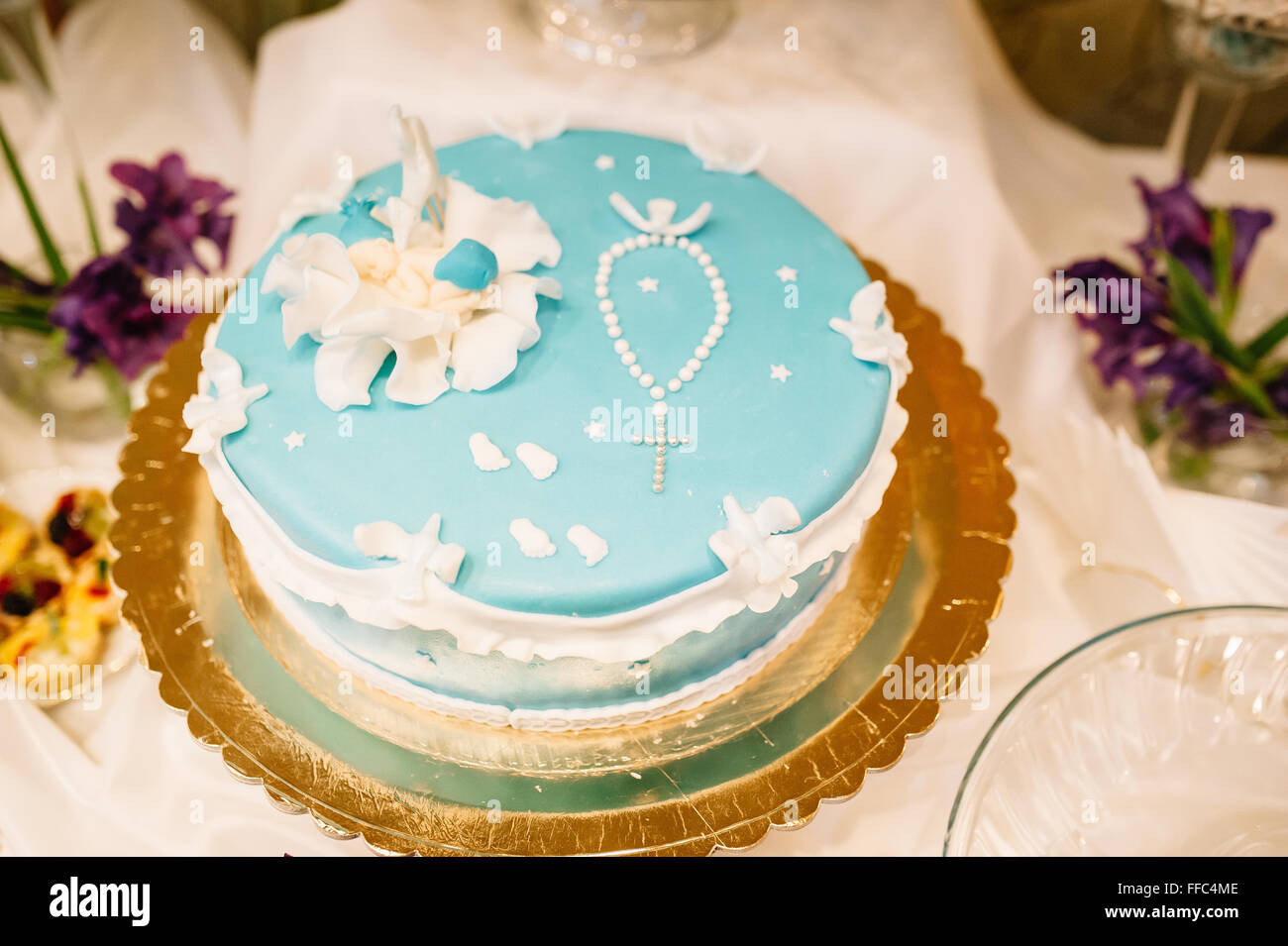 Baby birthday decor or baby shower sweet cake Stock Photo