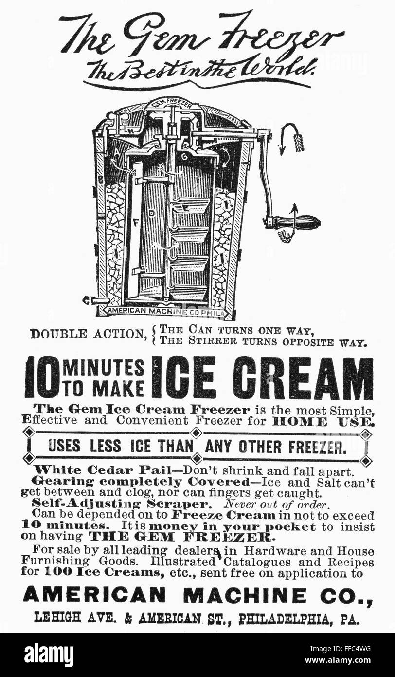 ICE CREAM FREEZER, 1890. /nAdvertisement for an American ice cream