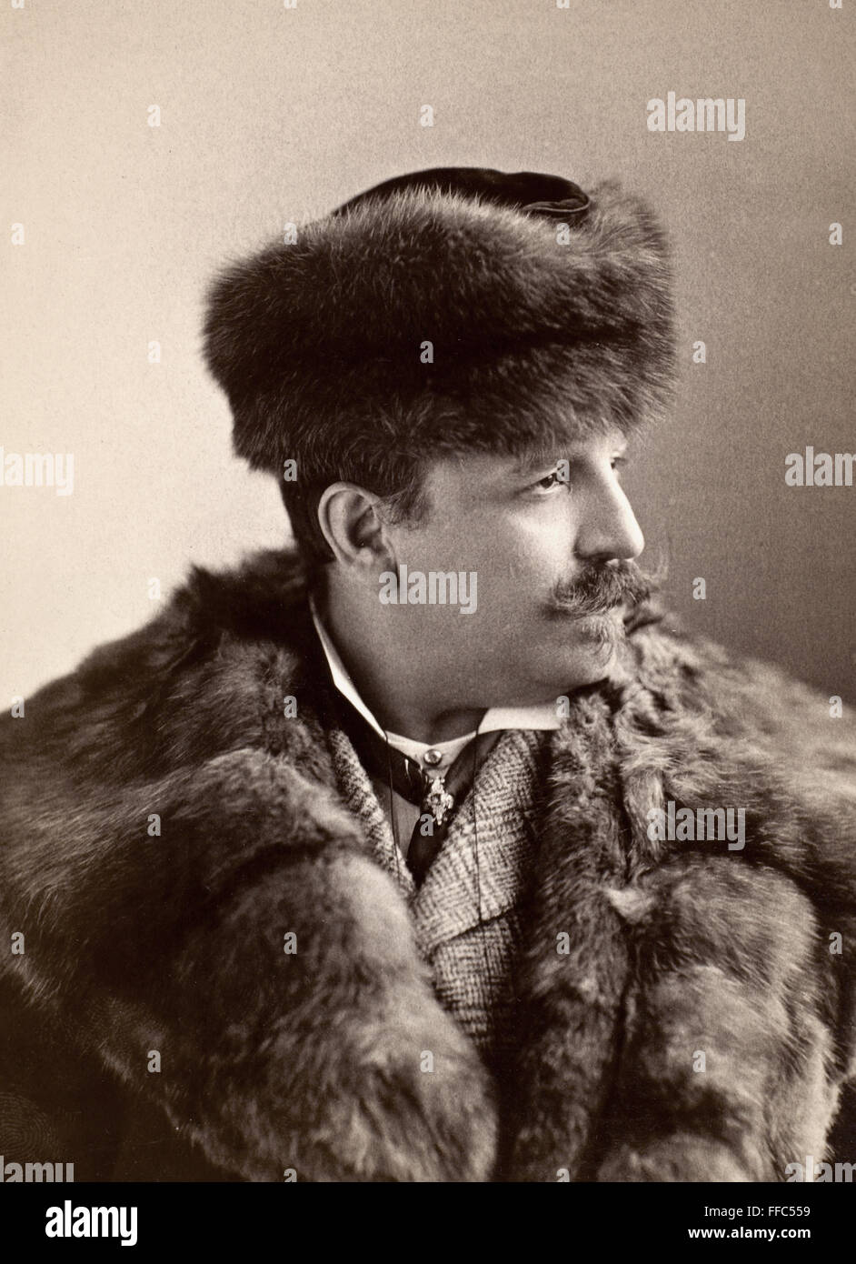 MEN'S FASHION, 1890s. /nUnidentified man sporting a fur coat and fur