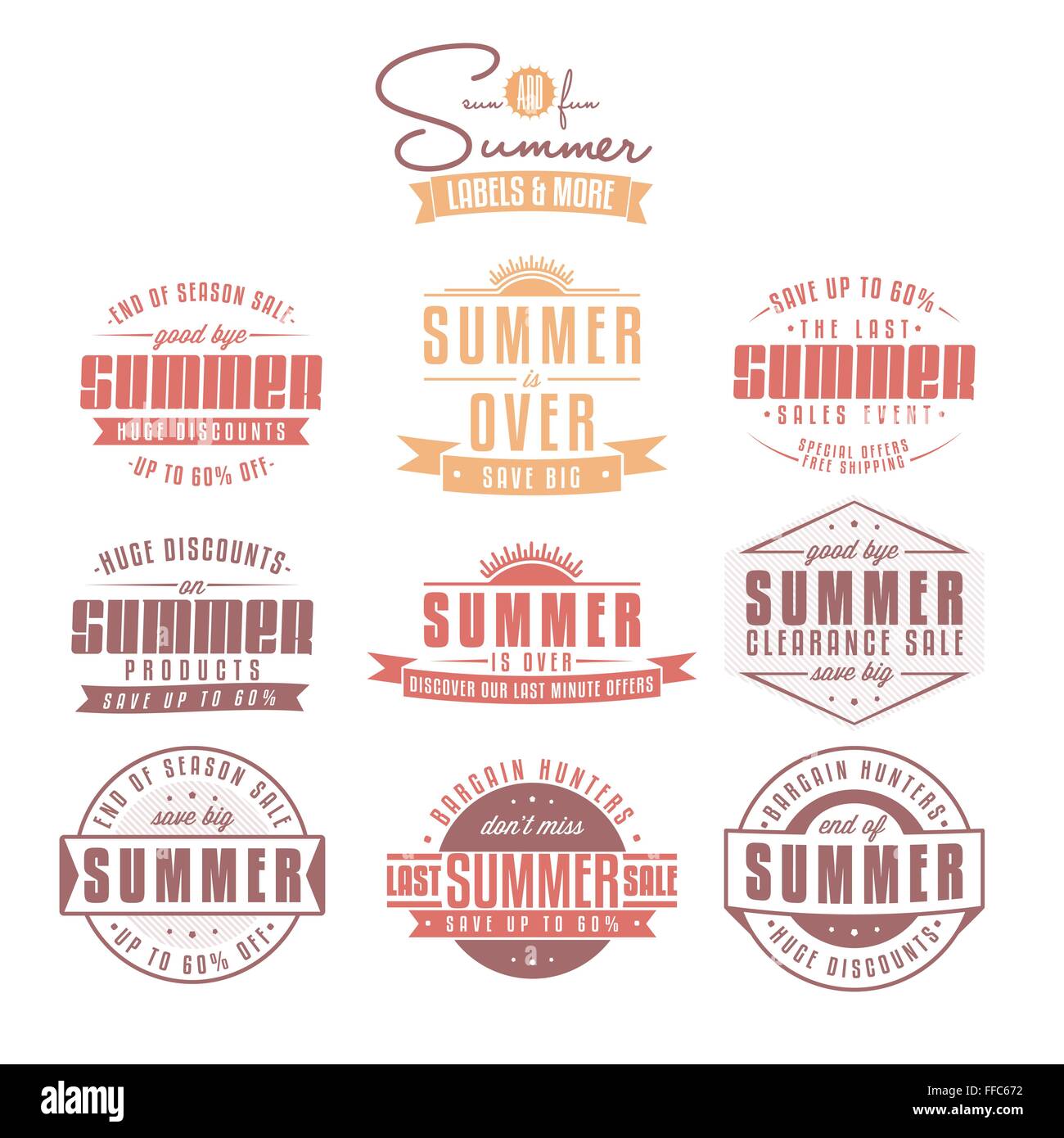 Collection of summer sales related vintage labels Stock Vector