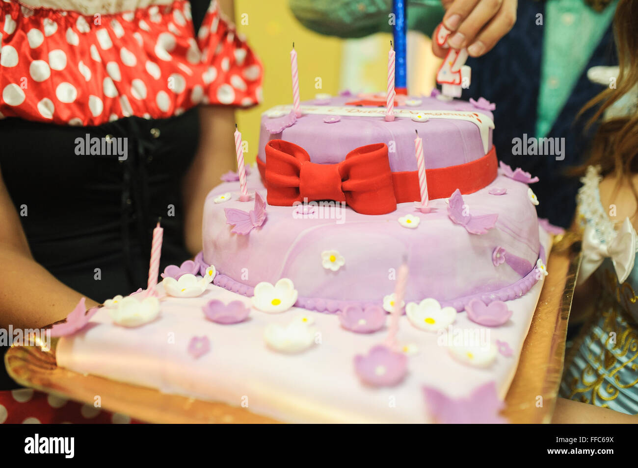 Baby birthday decor or baby shower sweet cake Stock Photo
