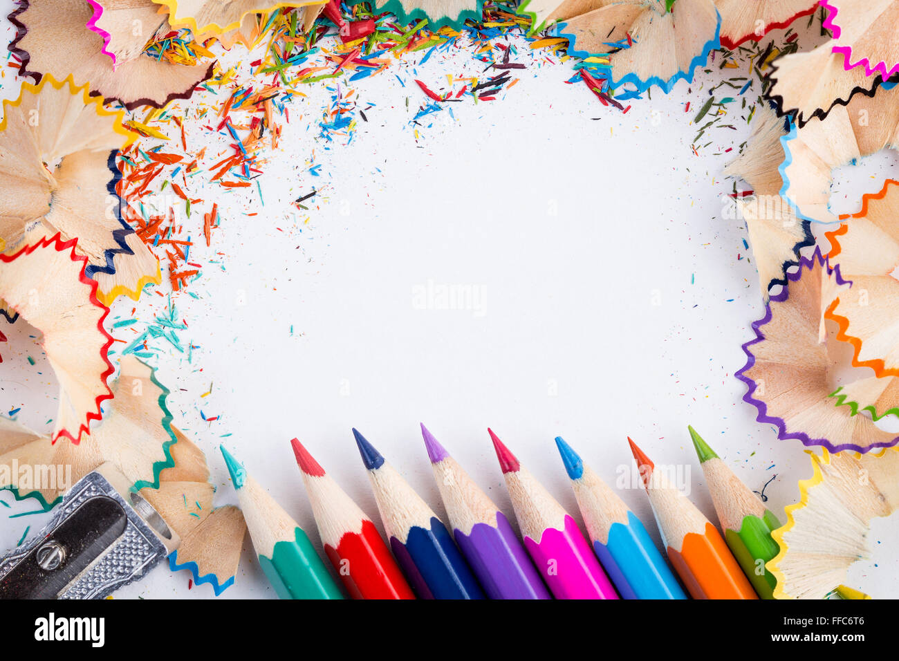 Being creative with pencils and pencil shavings on white background Stock  Photo - Alamy