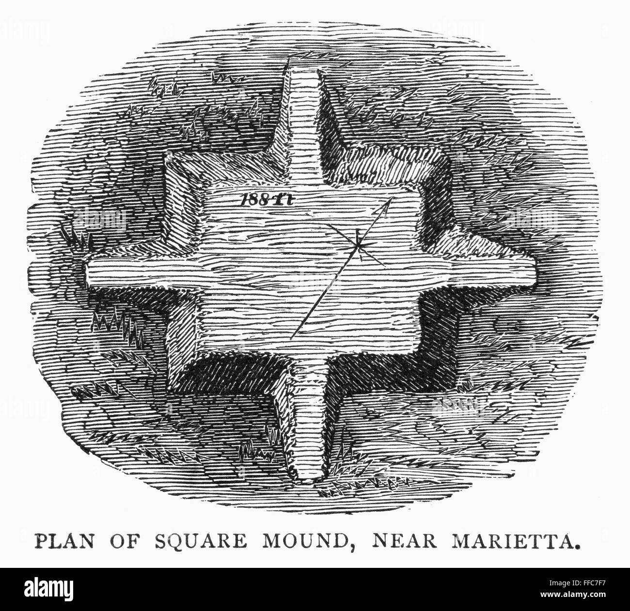 OHIO: PREHISTORIC MOUND. /nPlan of pre-Columbian square mound near Marietta, Ohio. Stock Photo