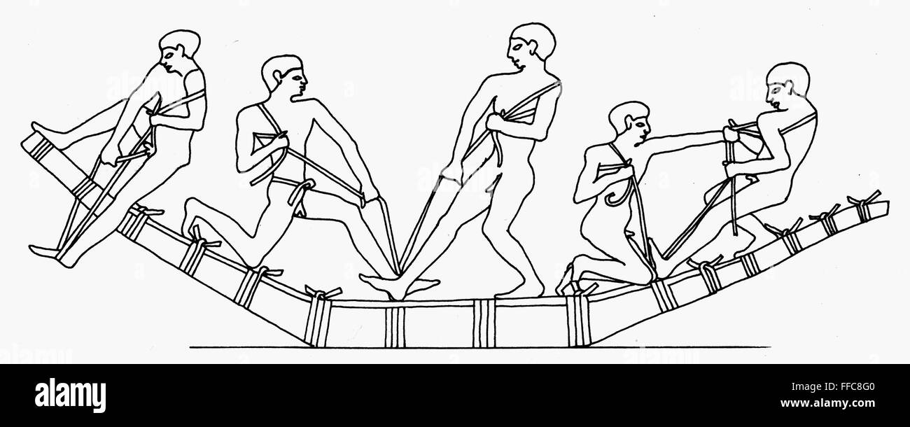 Egyptian Reed Raft EGYPTIAN BOAT./nMen building a reed boat, from an Egyptian tomb ...