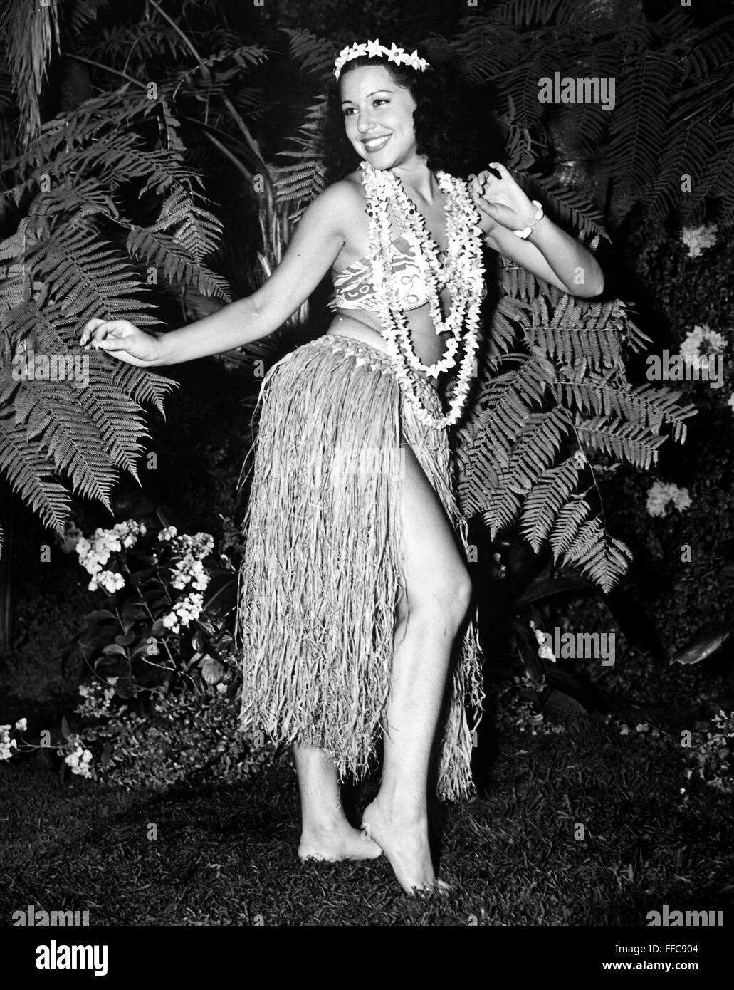 HULA DANCER, 20th CENTURY. /nPrincess Luana dancing the 'swing hula,' mid-20th century. Stock Photo