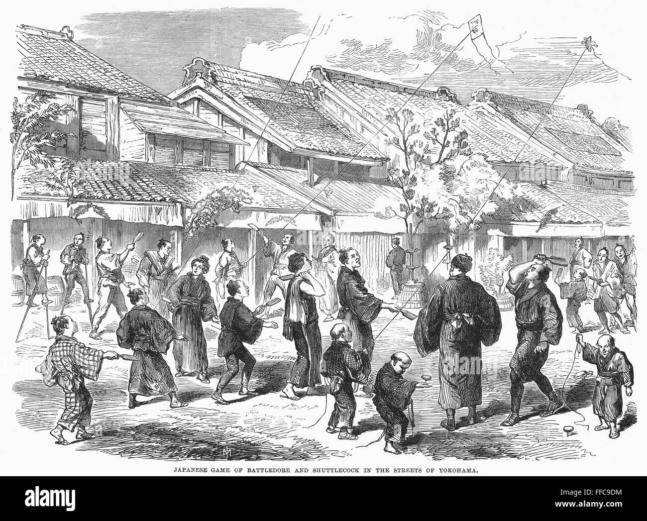 JAPAN GAMES, 1865. /nPeople playing battledore and shuttlecock, flying