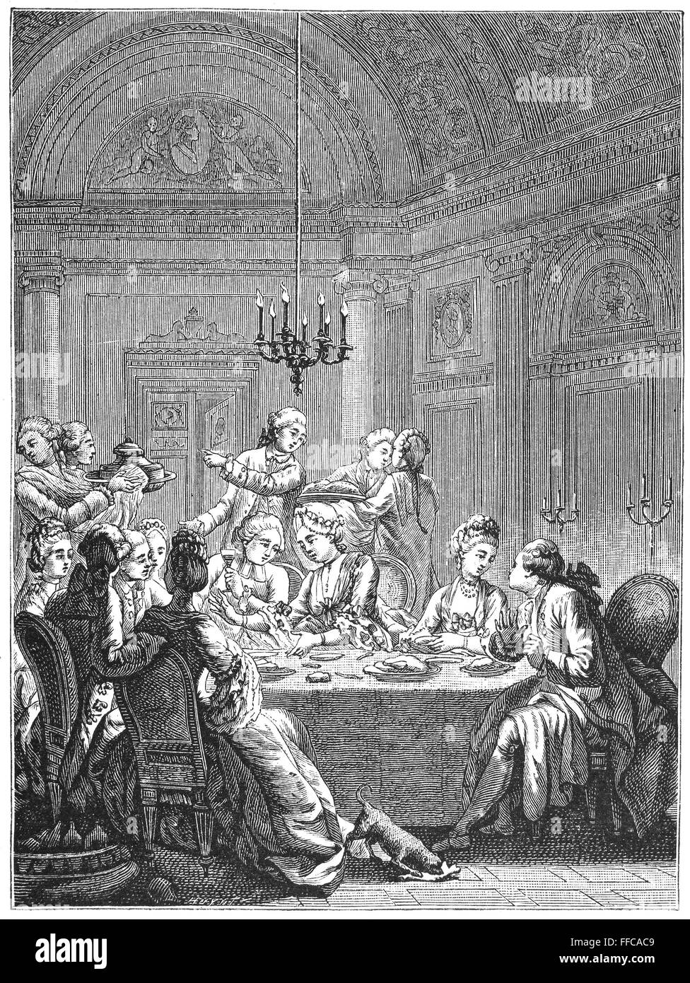 FRENCH DINNER PARTY. /nFrench dinner party, 18th century Stock Photo