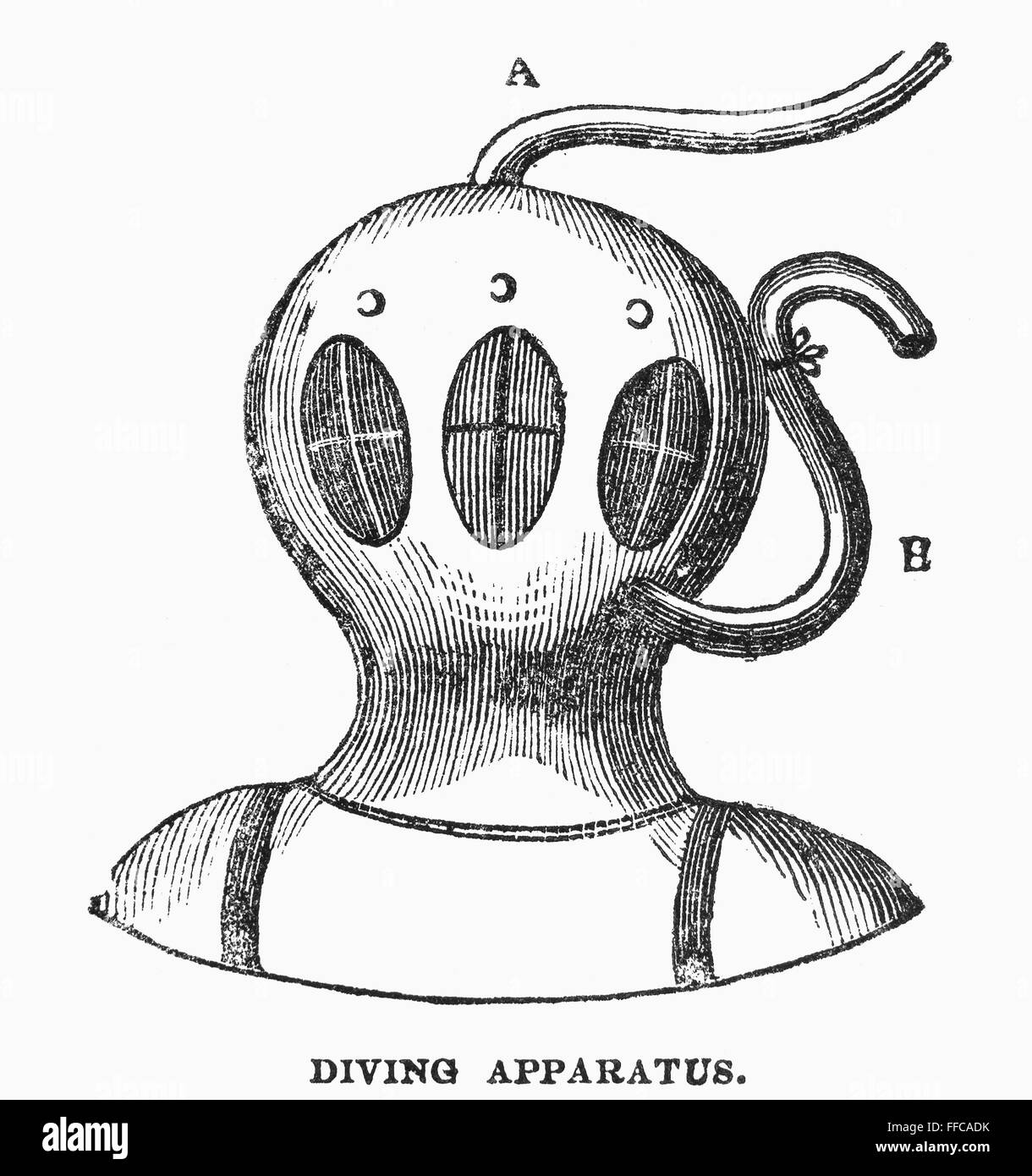 FIRST DIVING HELMET. /nFirst diving helmet, invented by Charles Deane