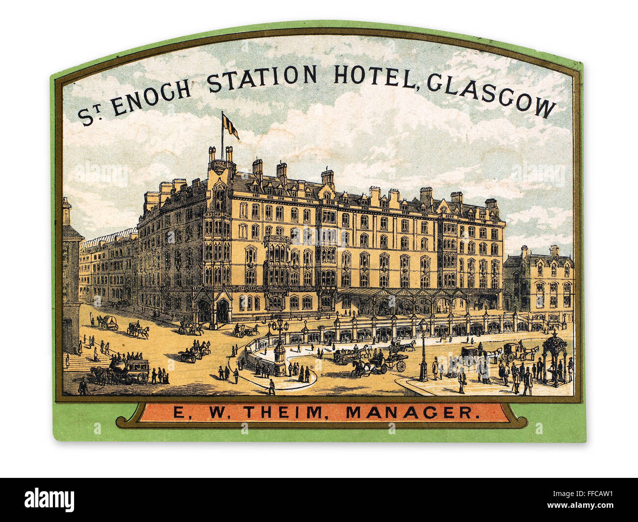 LUGGAGE LABEL. /nLuggage label from the St. Enoch Station Hotel in Glasgow, Scotland. Early 20th century. Stock Photo