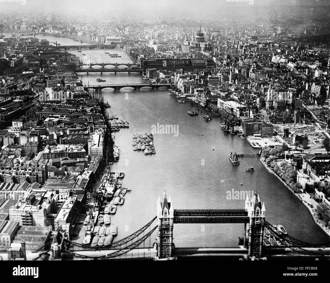 LONDON: AERIAL VIEW, 1946. /nAerial view of London, England, looking ...