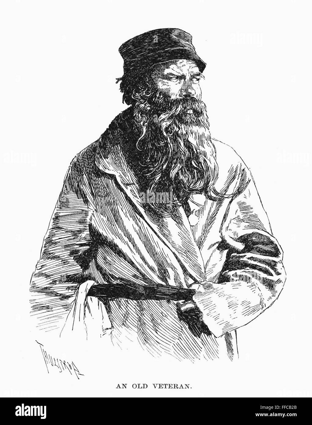 RUSSIAN VETERAN, 1890. /nAn old Russian veteran. Drawing, 1890, by Thure de Thulstrup. Stock Photo