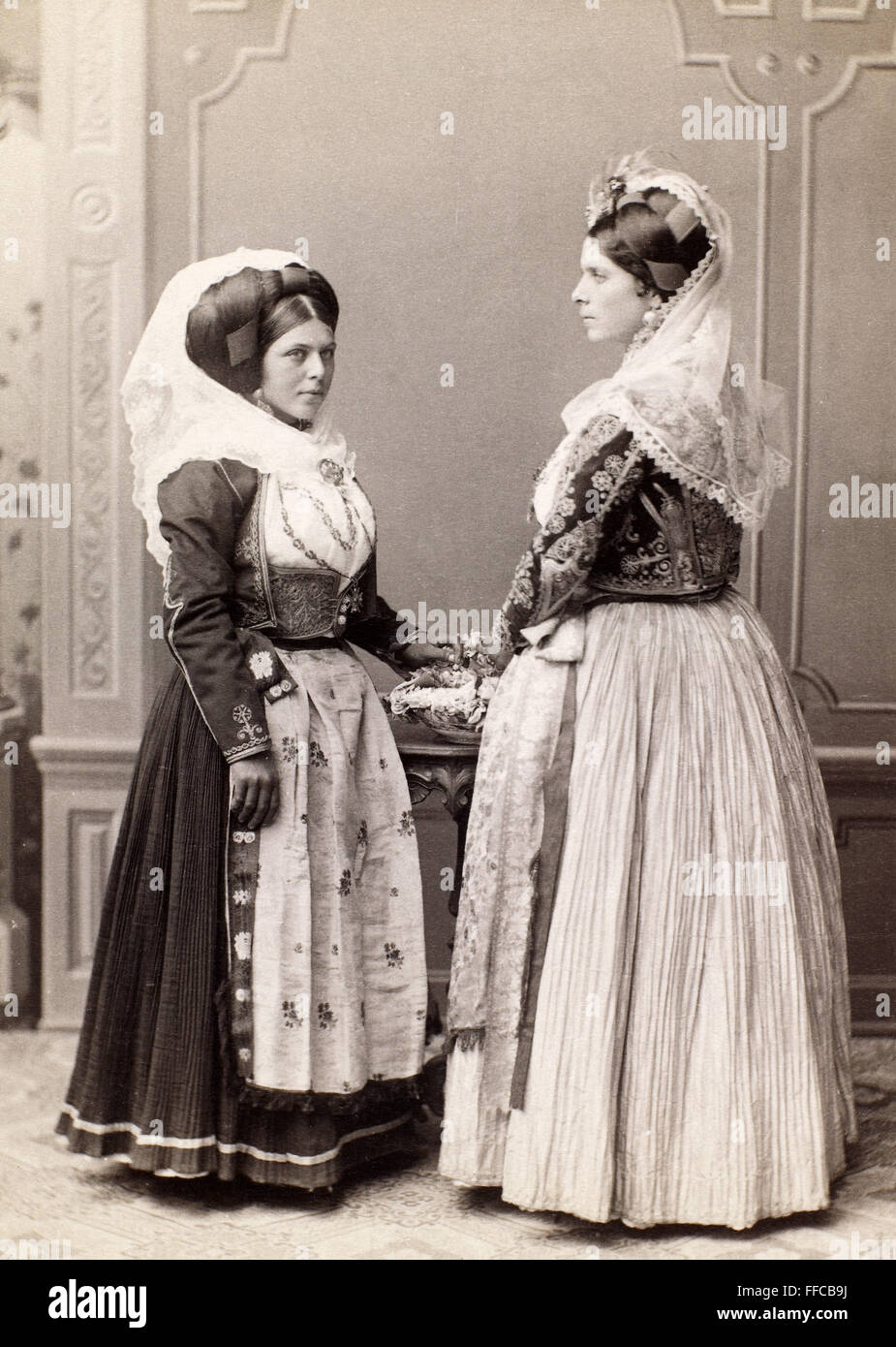 YUGOSLAVIA: COSTUMES. /nWomen wearing traditional Yugoslavian costumes, c1900. Stock Photo