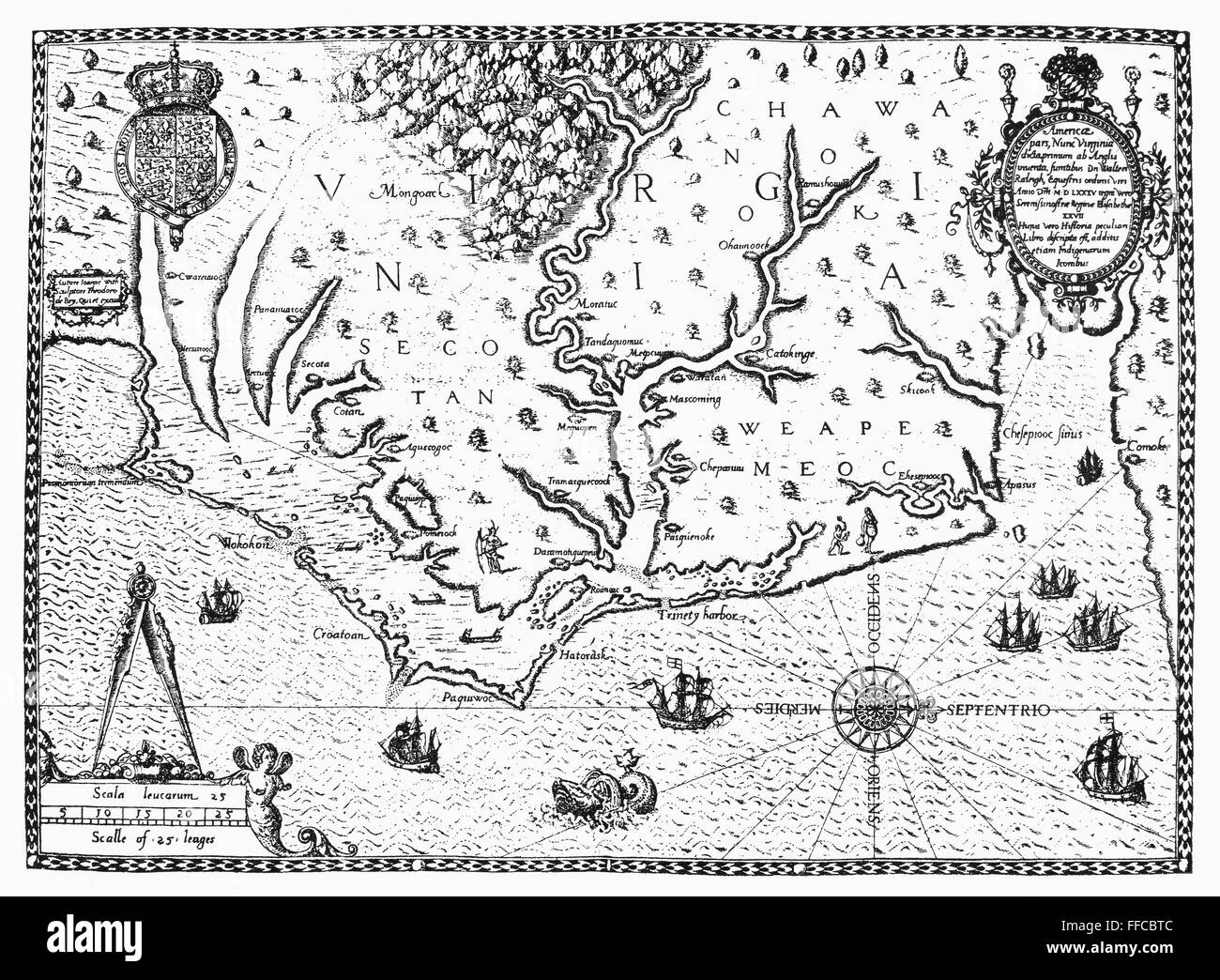 MAP: VIRGINIA, 1585. /nEngraving by Theodore de Bry, after the drawing ...