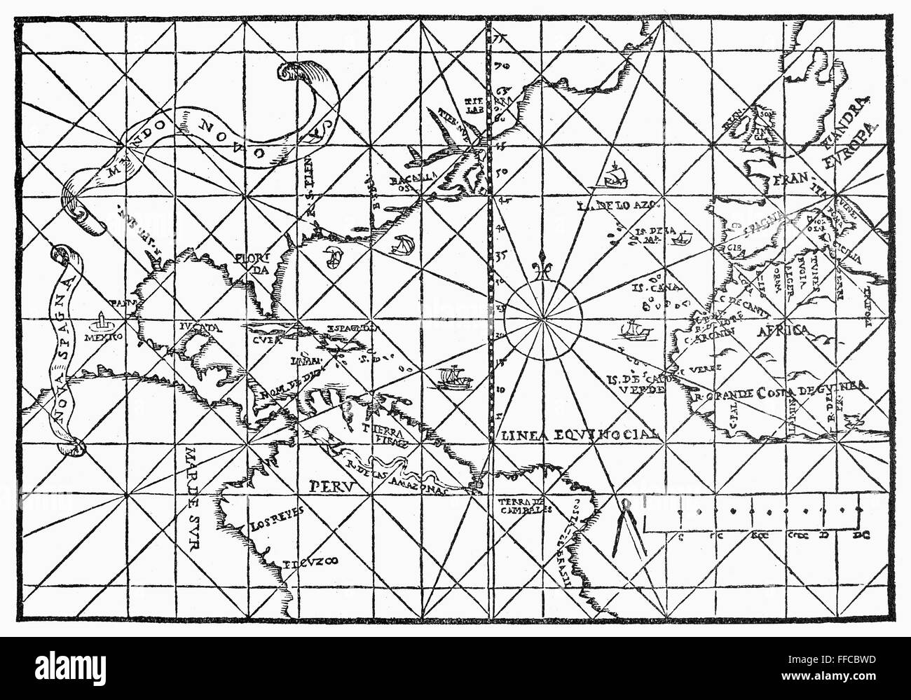 MAP: ATLANTIC OCEAN, 1554. /nMap of Europe and North and South America. Produced in Venice, 1554. Stock Photo