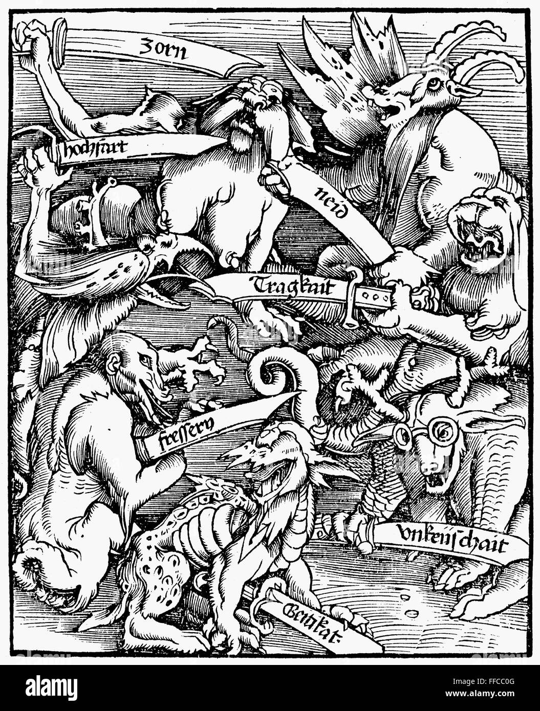 SEVEN DEADLY SINS, 1511. /nWoodcut by Hans Baldung-Grien, 1511. Stock Photo